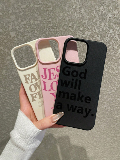 3pcs Christian Style Black/Beige/Pink Phone Cases Compatible With IPhone & Galaxy, Can Be Used As Gifts Or For Personal Use