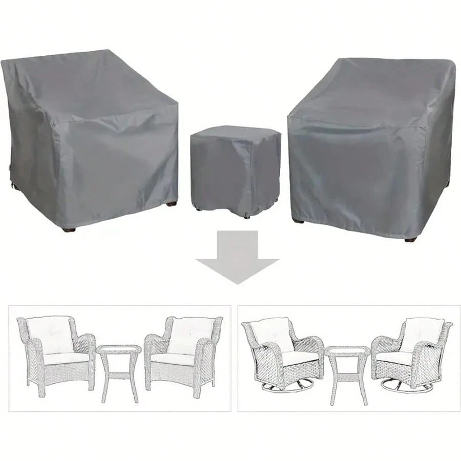3pcs Heavy-Duty Waterproof Outdoor Furniture Covers Set- All-Weather UV-Resistant-Saving Patio Sofa, Chair & Coffee Table With Drawstring Closure, Fits 2 Chairs & Coffee Table (Year-Round Use), Pati