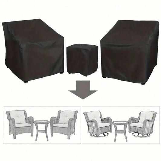 3pcs Heavy-Duty Waterproof Outdoor Furniture Covers Set- All-Weather UV-Resistant Black-Saving Patio Sofa, Chair & Coffee Table With Drawstring Closure, Fits 2 Chairs & Coffee Table (Year-Round Use)