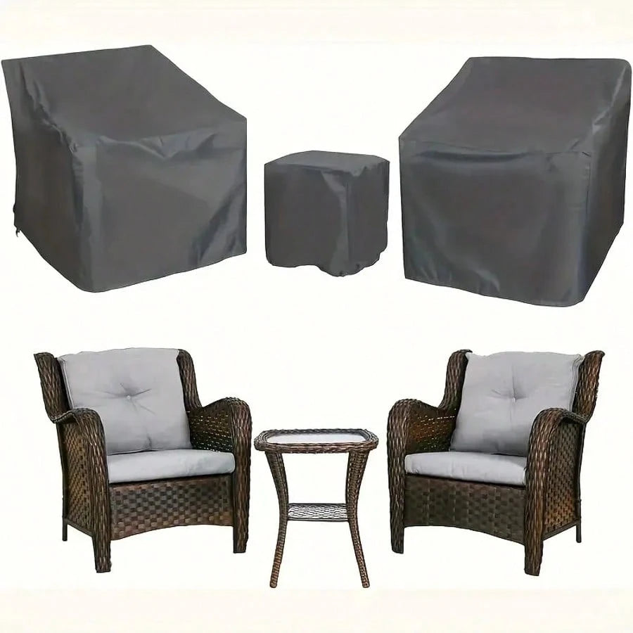 3pcs Heavy-Duty Waterproof Outdoor Furniture Covers Set- All-Weather UV-Resistant-Saving Patio Sofa, Chair & Coffee Table With Drawstring Closure, Fits 2 Chairs & Coffee Table (Year-Round Use), Pati