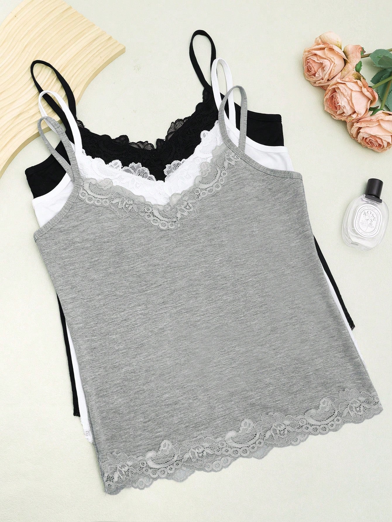 3pcs Lace Camisole Tops For Women, Versatile Lace Camisole Outerwear, Layering Underwear Tops For All Seasons