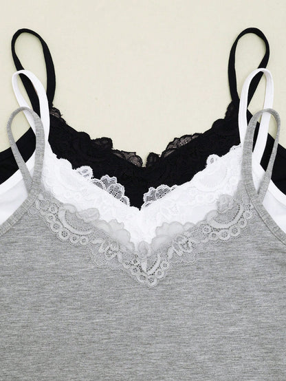3pcs Lace Camisole Tops For Women, Versatile Lace Camisole Outerwear, Layering Underwear Tops For All Seasons