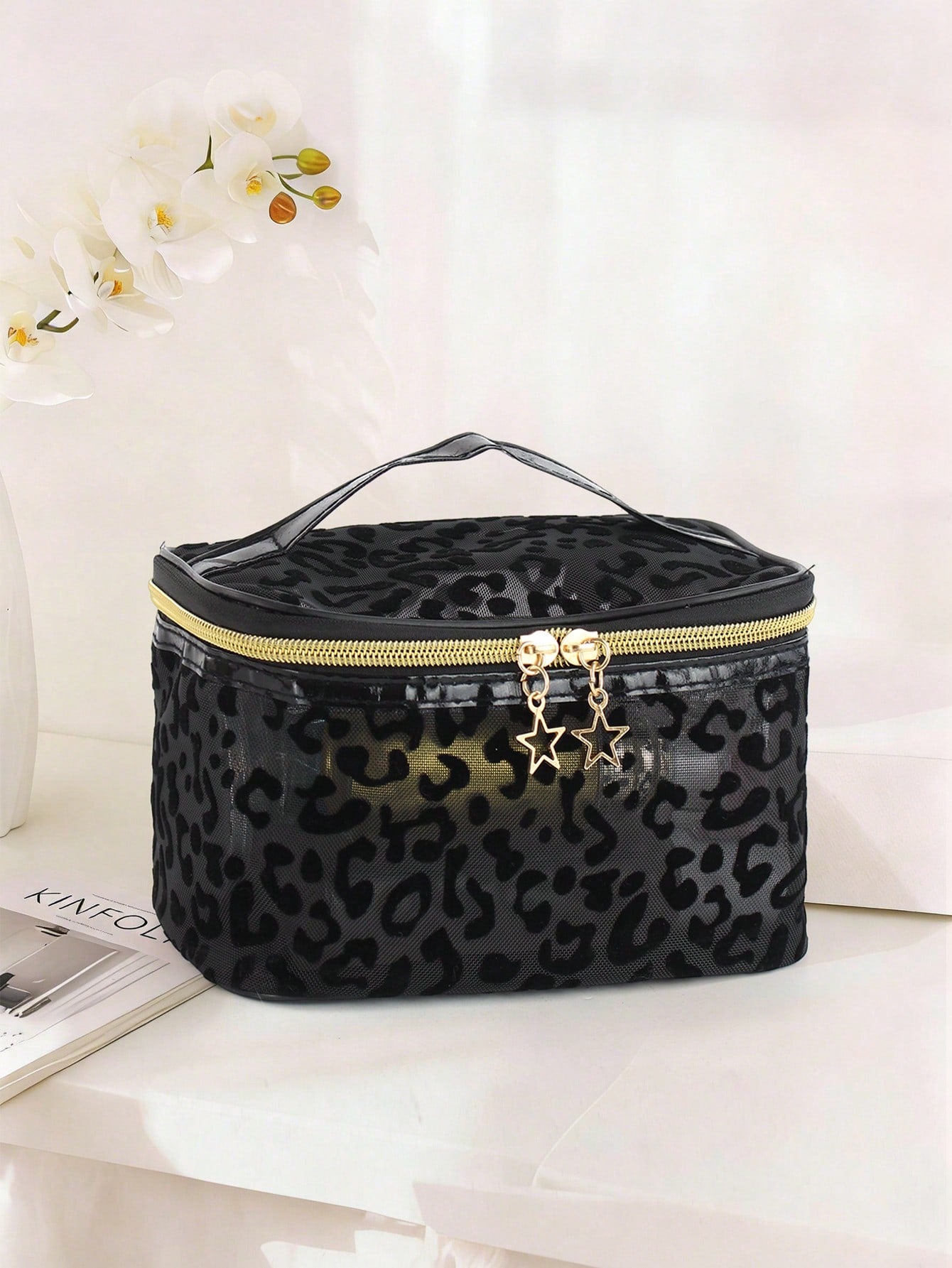 3pcs Large Capacity Fashionable Minimalist Transparent Hollow Mesh Makeup Bag Suitable For Travel, Outings And Home Use