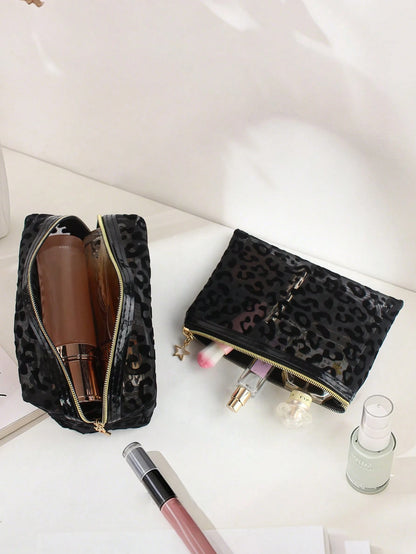 3pcs Large Capacity Fashionable Minimalist Transparent Hollow Mesh Makeup Bag Suitable For Travel, Outings And Home Use