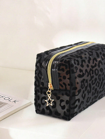 3pcs Large Capacity Fashionable Minimalist Transparent Hollow Mesh Makeup Bag Suitable For Travel, Outings And Home Use