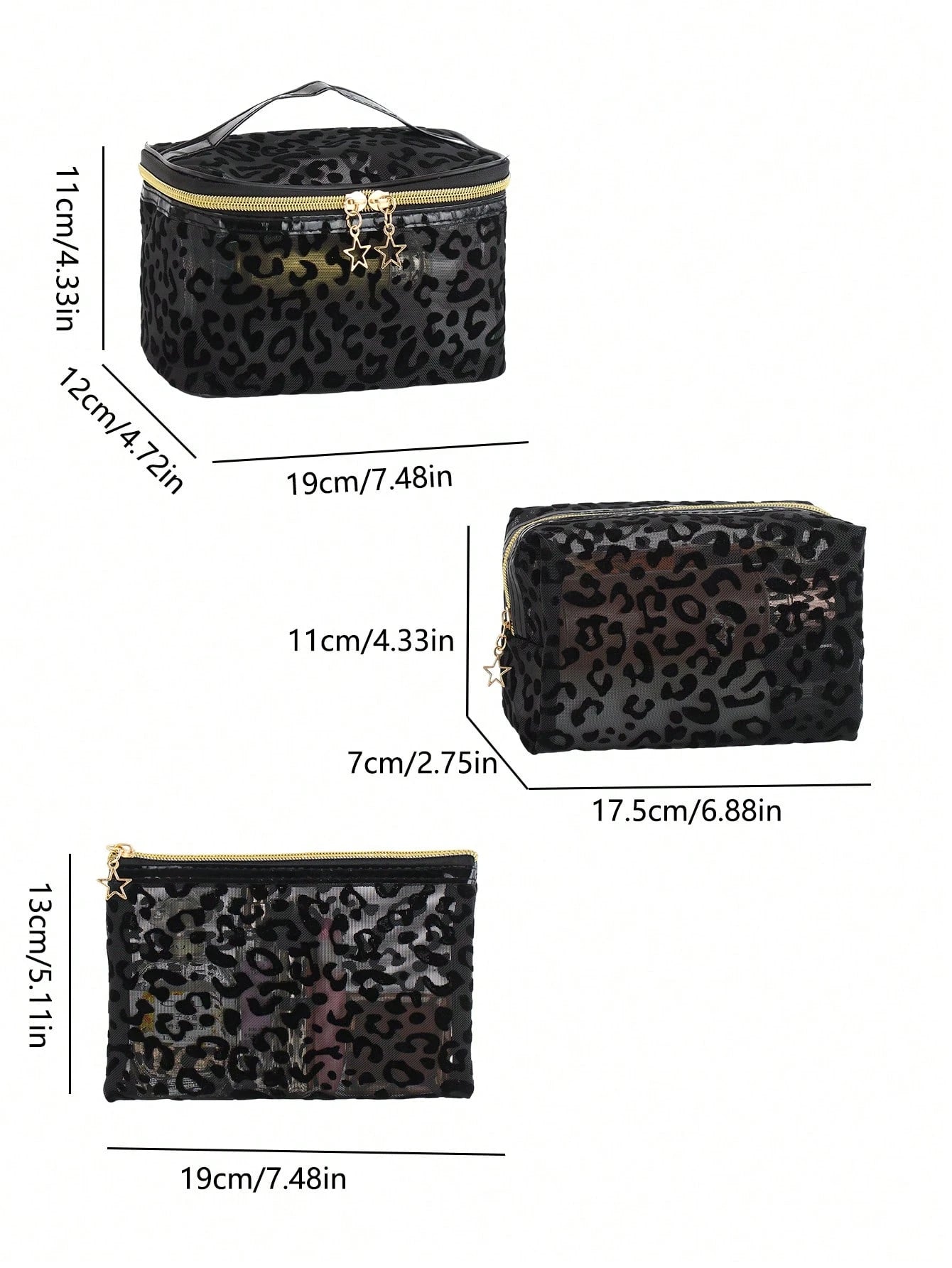 3pcs Large Capacity Fashionable Minimalist Transparent Hollow Mesh Makeup Bag Suitable For Travel, Outings And Home Use