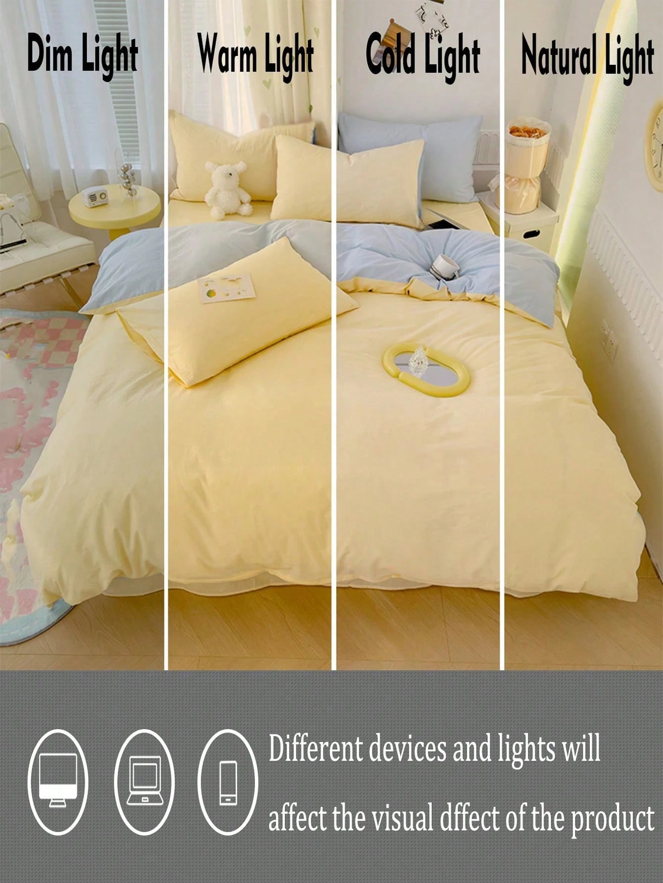3pcs Light Yellow & Light Blue Bedding Set, 1 Duvet Cover, 2 Pillowcases, Washable No Filling, Suitable For Dorms And Bedrooms