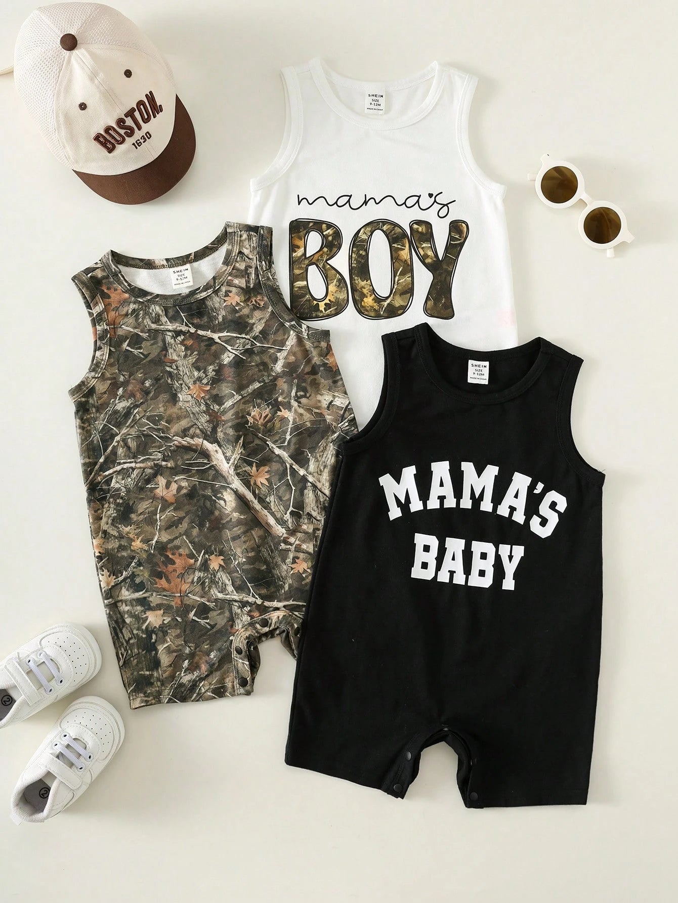 3pcs Newborn Baby Boy/Girl Casual Cute Slogan Sleeveless Romper Set, Baby Boy Outfit Sets, Baby Boy Summer Clothes,Vintage,Mothers Day Outfit,Squishy