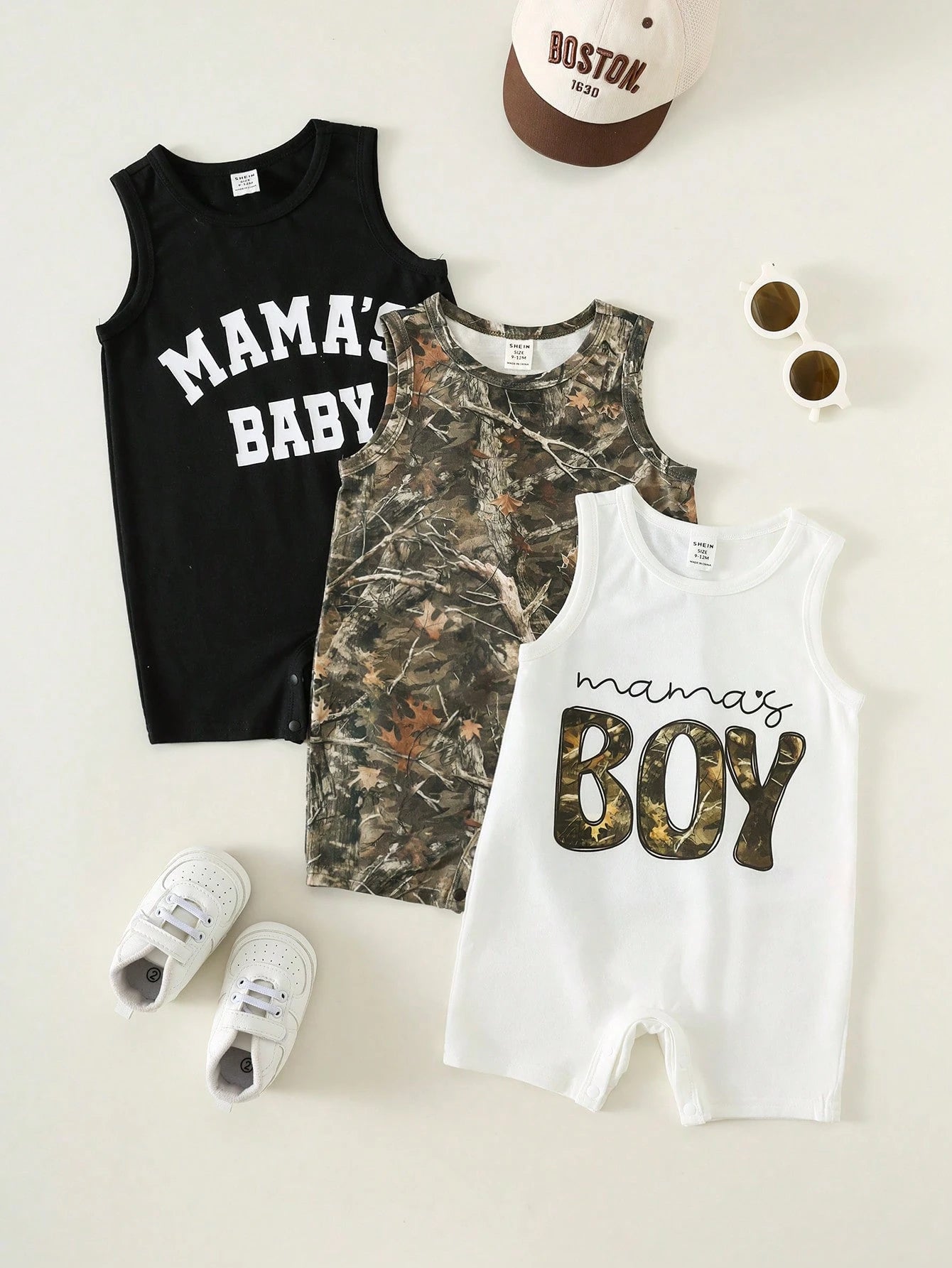 3pcs Newborn Baby Boy/Girl Casual Cute Slogan Sleeveless Romper Set, Baby Boy Outfit Sets, Baby Boy Summer Clothes,Vintage,Mothers Day Outfit,Squishy