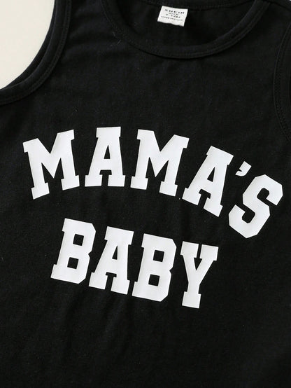 3pcs Newborn Baby Boy/Girl Casual Cute Slogan Sleeveless Romper Set, Baby Boy Outfit Sets, Baby Boy Summer Clothes,Vintage,Mothers Day Outfit,Squishy