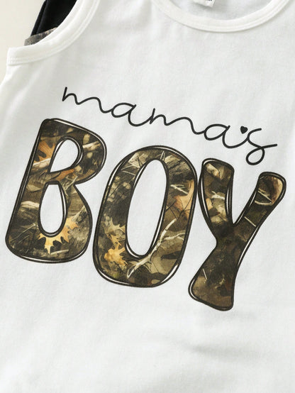 3pcs Newborn Baby Boy/Girl Casual Cute Slogan Sleeveless Romper Set, Baby Boy Outfit Sets, Baby Boy Summer Clothes,Vintage,Mothers Day Outfit,Squishy