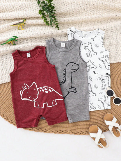 3pcs Newborn Baby Boy/Girl Casual Cute Slogan Sleeveless Romper Set, Baby Boy Outfit Sets, Baby Boy Summer Clothes,Vintage,Mothers Day Outfit,Squishy