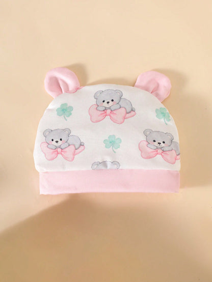 3pcs Newborn Baby White Autumn Cute Family Matching Bear Outfit Set Bodysuit With Bear Print Bowknot Pants With Clover Pattern And Hat With Ears