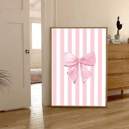 3pcs Pink Bow Watercolor Wall Art Coquette Cherry Prints Canvas Paintings Preppy Poster For Bedroom College Apartment Decor No Frame