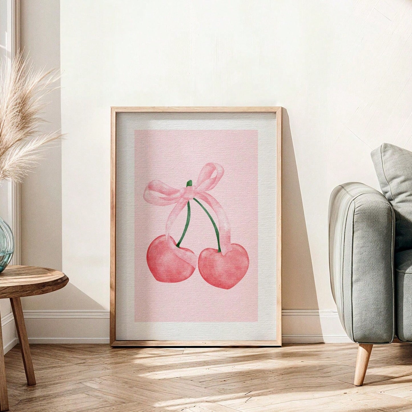 3pcs Pink Bow Watercolor Wall Art Coquette Cherry Prints Canvas Paintings Preppy Poster For Bedroom College Apartment Decor No Frame