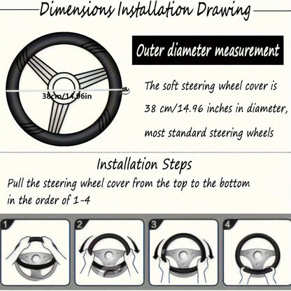 3pcs Pure Wool Steering Wheel Cover 15inch Furry Steering Wheel Protector With Hand Brake And Shift Sleeve, Universal Soft Fluffy Steering Wheel Auto Parts