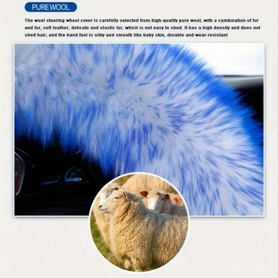 3pcs Pure Wool Steering Wheel Cover 15inch Furry Steering Wheel Protector With Hand Brake And Shift Sleeve, Universal Soft Fluffy Steering Wheel Auto Parts