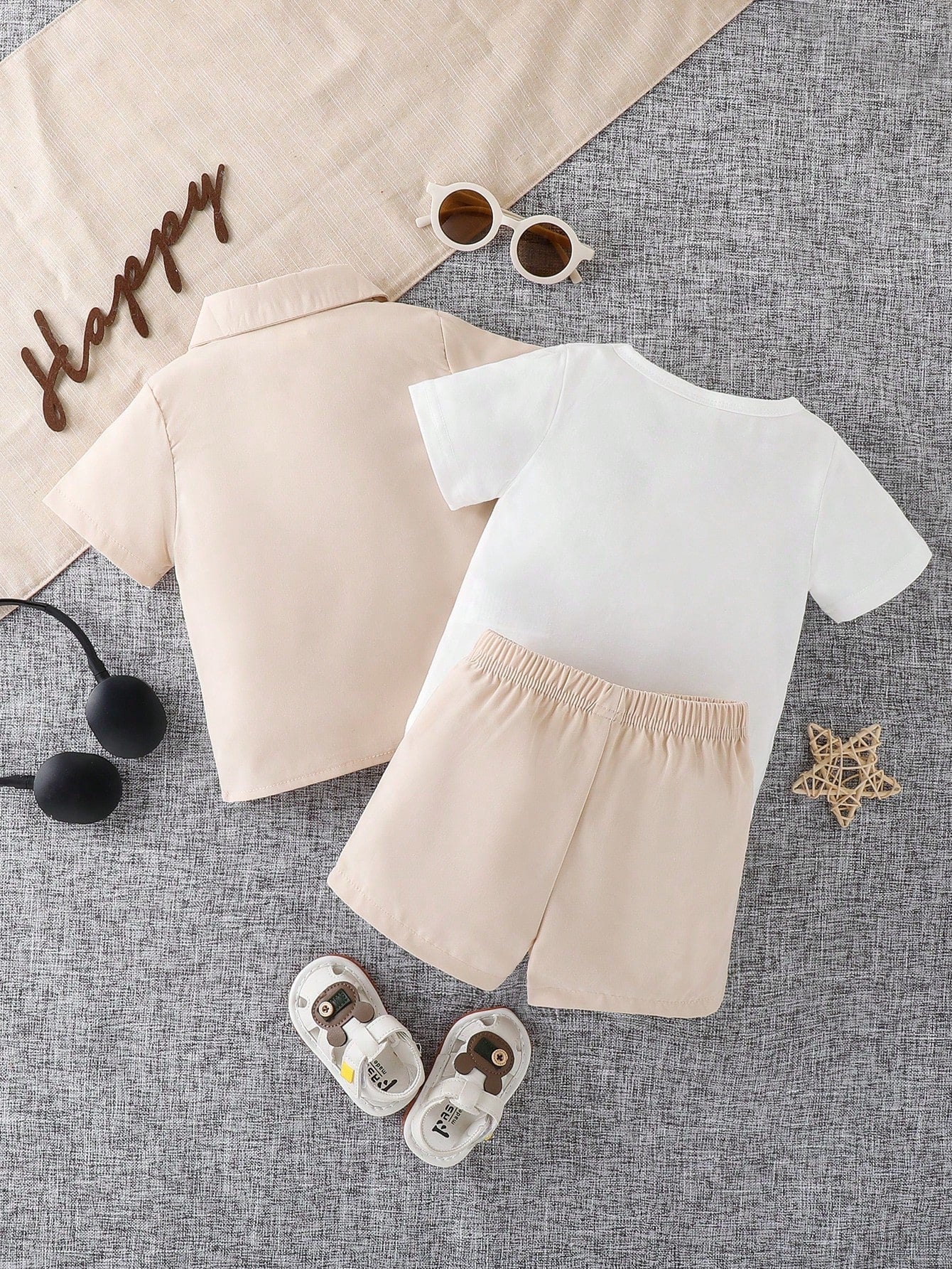 3pcs/Set Baby Boys' Letter Printed Casual Sports Shirt, Short Sleeve T-Shirt And Shorts Set For Summer