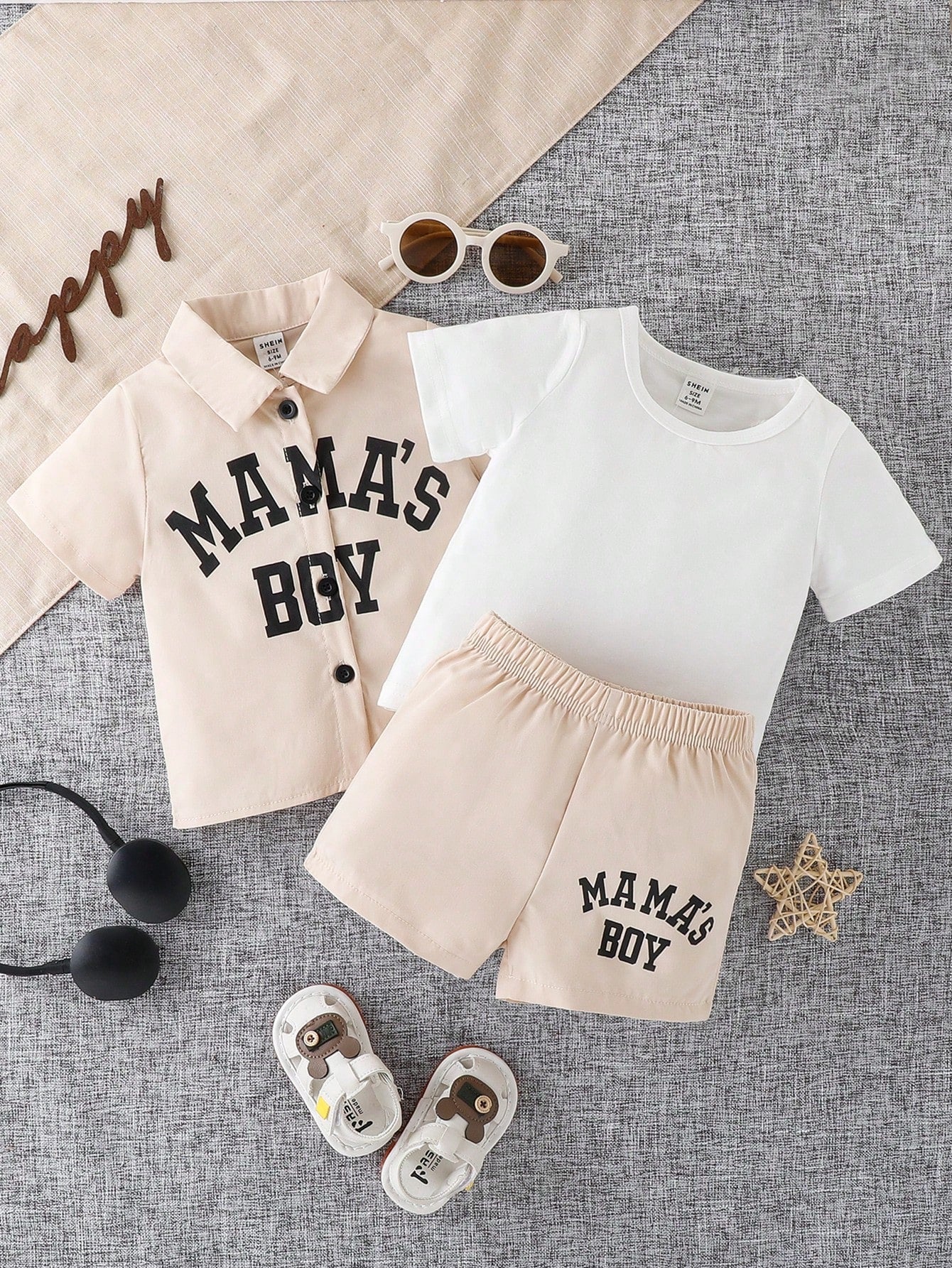 3pcs/Set Baby Boys' Letter Printed Casual Sports Shirt, Short Sleeve T-Shirt And Shorts Set For Summer