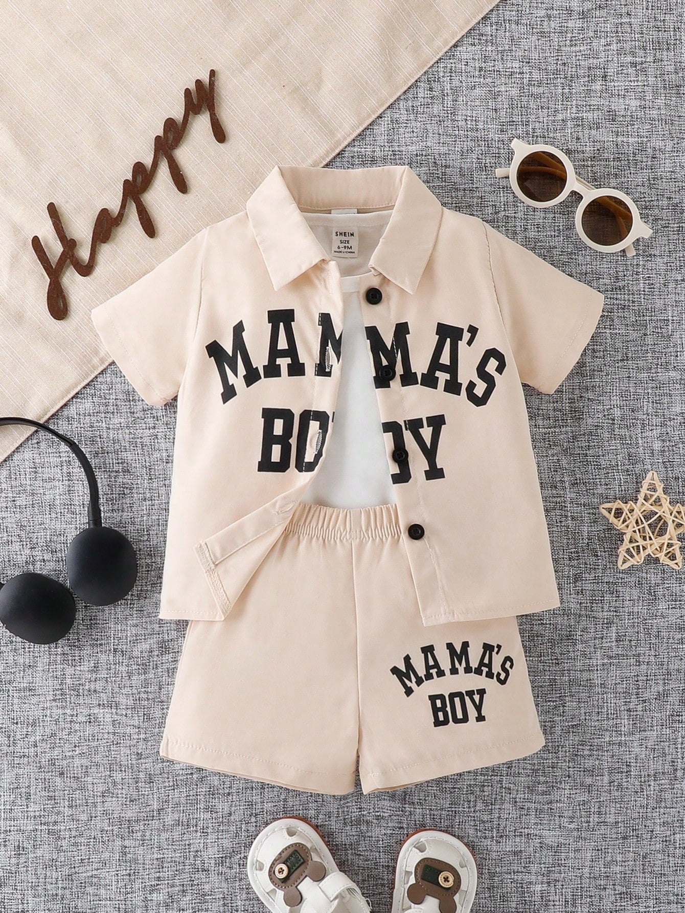 3pcs/Set Baby Boys' Letter Printed Casual Sports Shirt, Short Sleeve T-Shirt And Shorts Set For Summer
