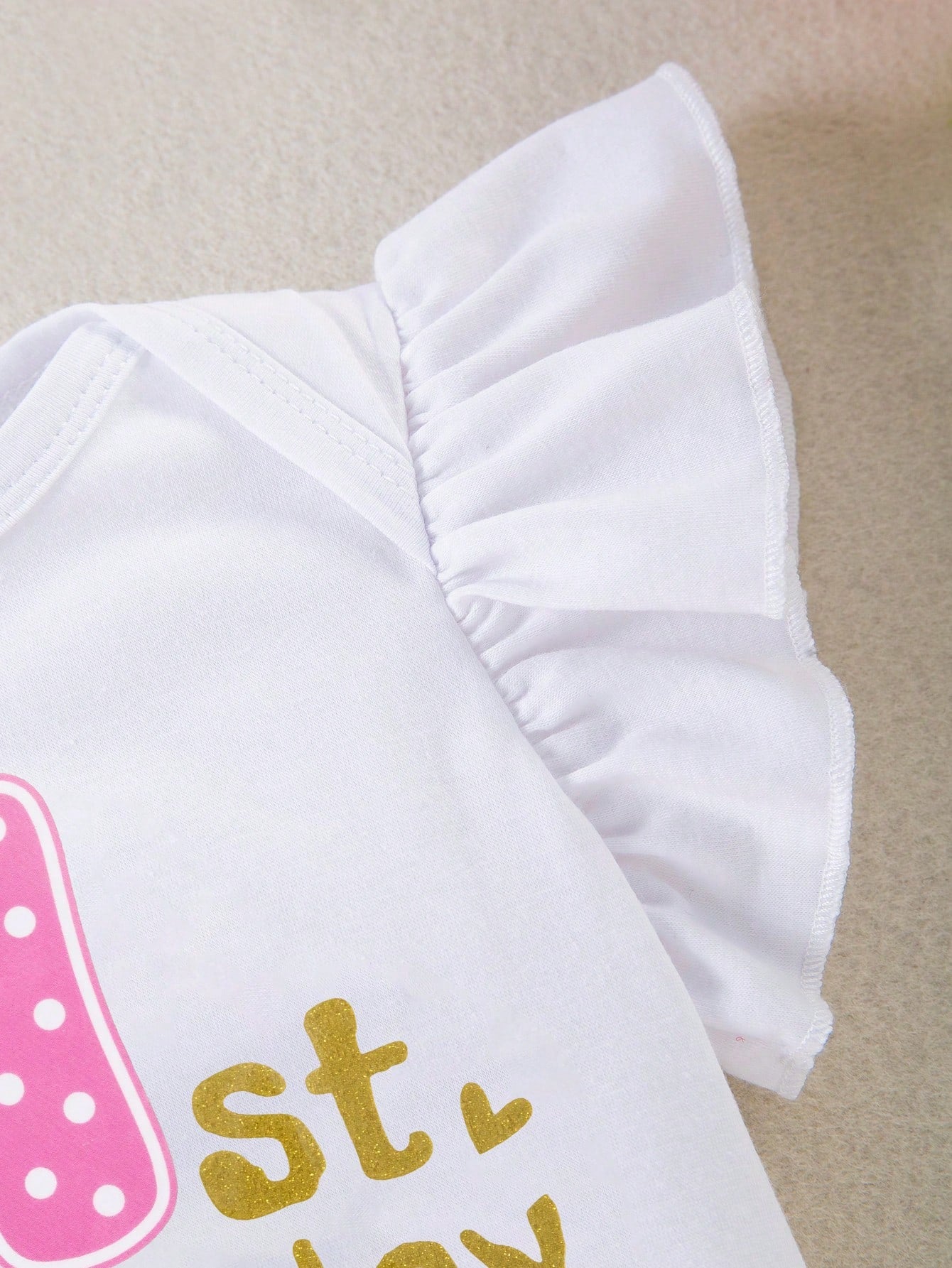 3pcs/Set Baby Girl 1st Birthday Outfit, Cartoon Letter Print Romper With Flare Sleeves, Colorful Skirt, Hair Accessory, Suitable For All Seasons