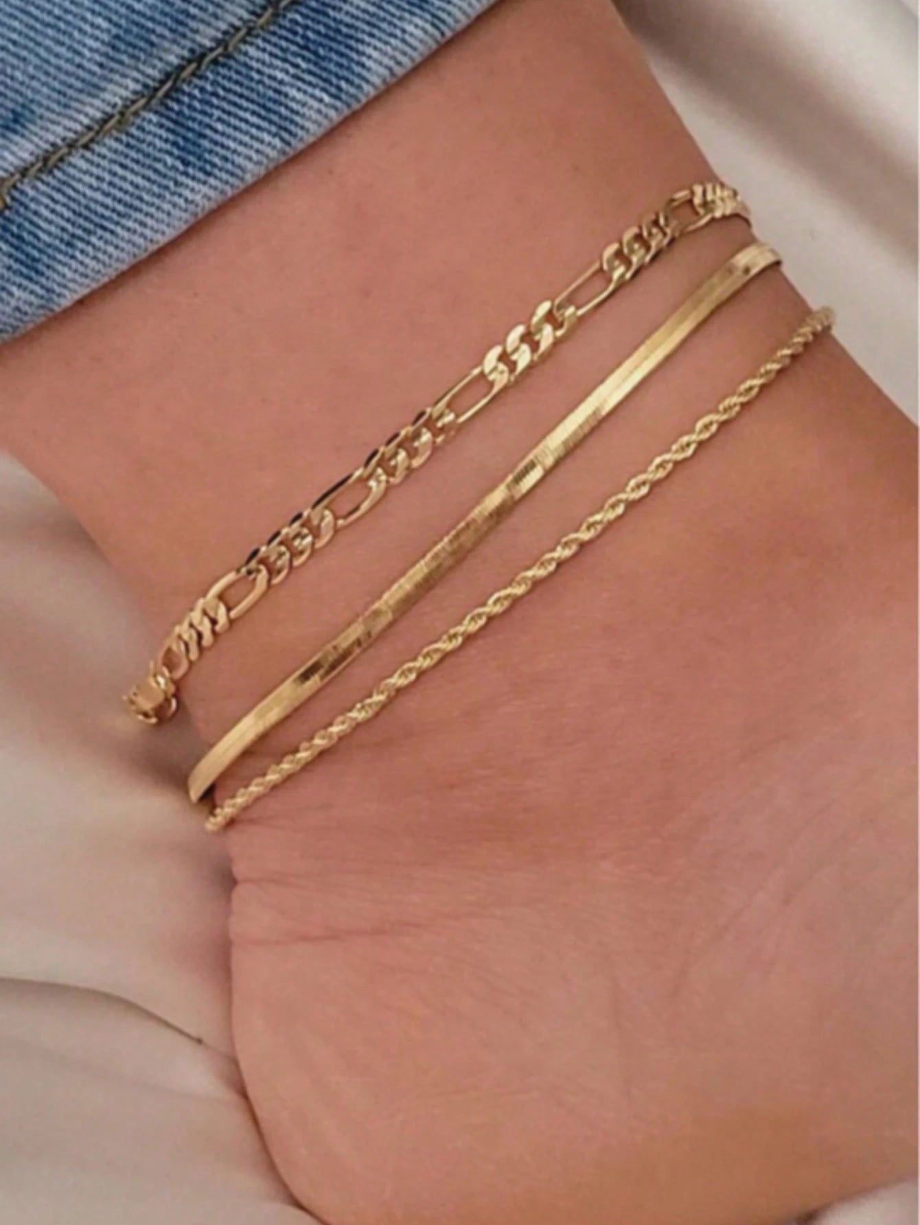 3pcs/Set Fashionable Snake Chain, Braided Chain Anklet Set, Suitable As Gifts For Friends