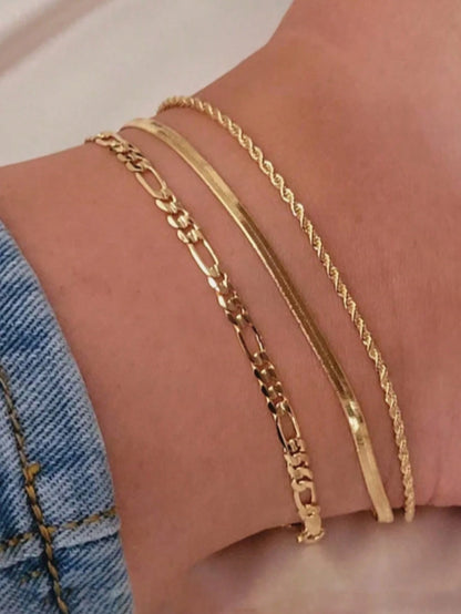 3pcs/Set Fashionable Snake Chain, Braided Chain Anklet Set, Suitable As Gifts For Friends