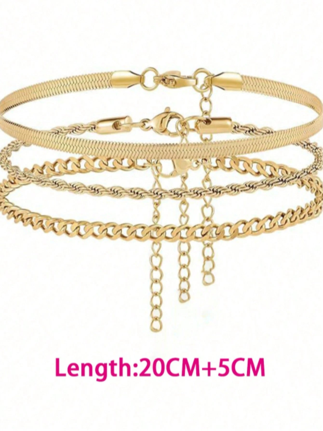 3pcs/Set Fashionable Snake Chain, Braided Chain Anklet Set, Suitable As Gifts For Friends