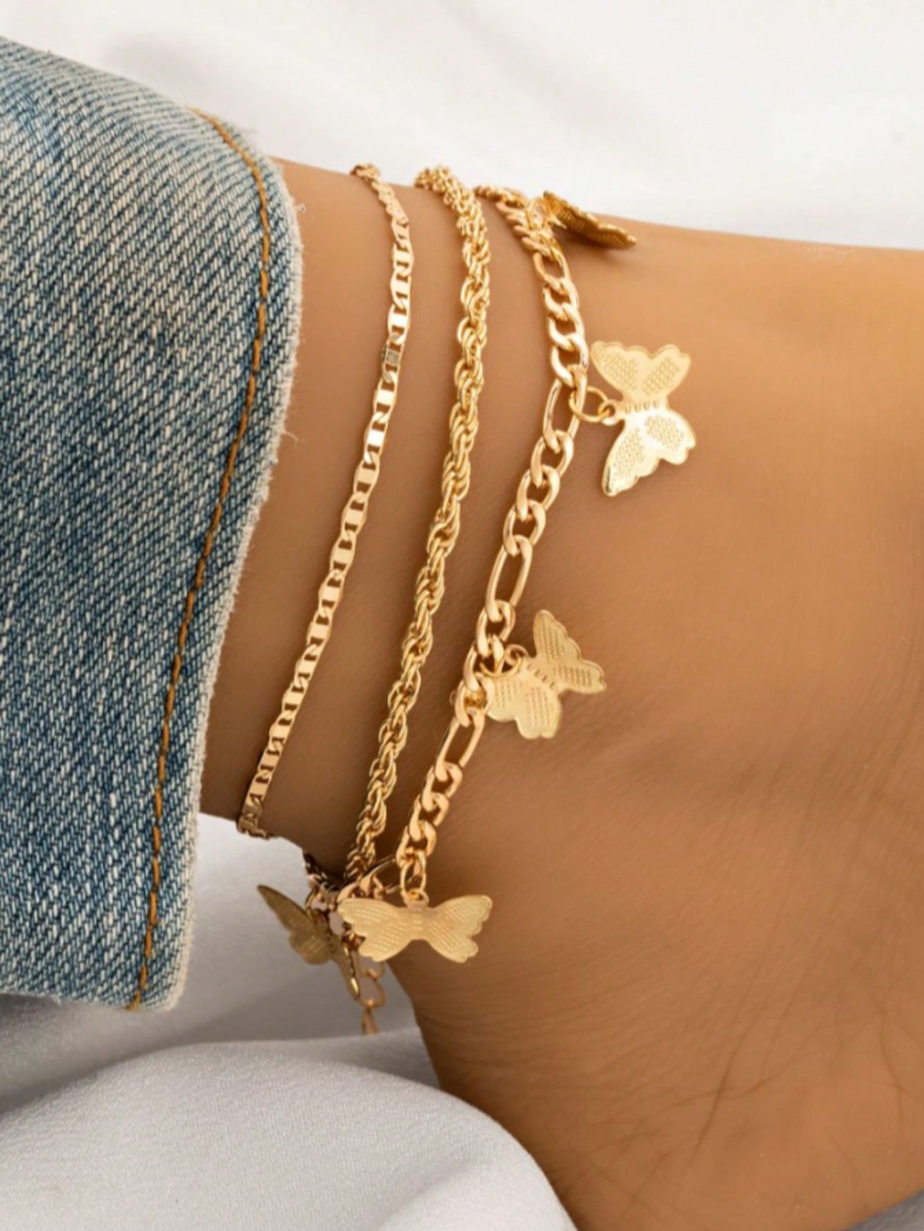 3pcs/Set Fashionable Snake Chain, Braided Chain Anklet Set, Suitable As Gifts For Friends