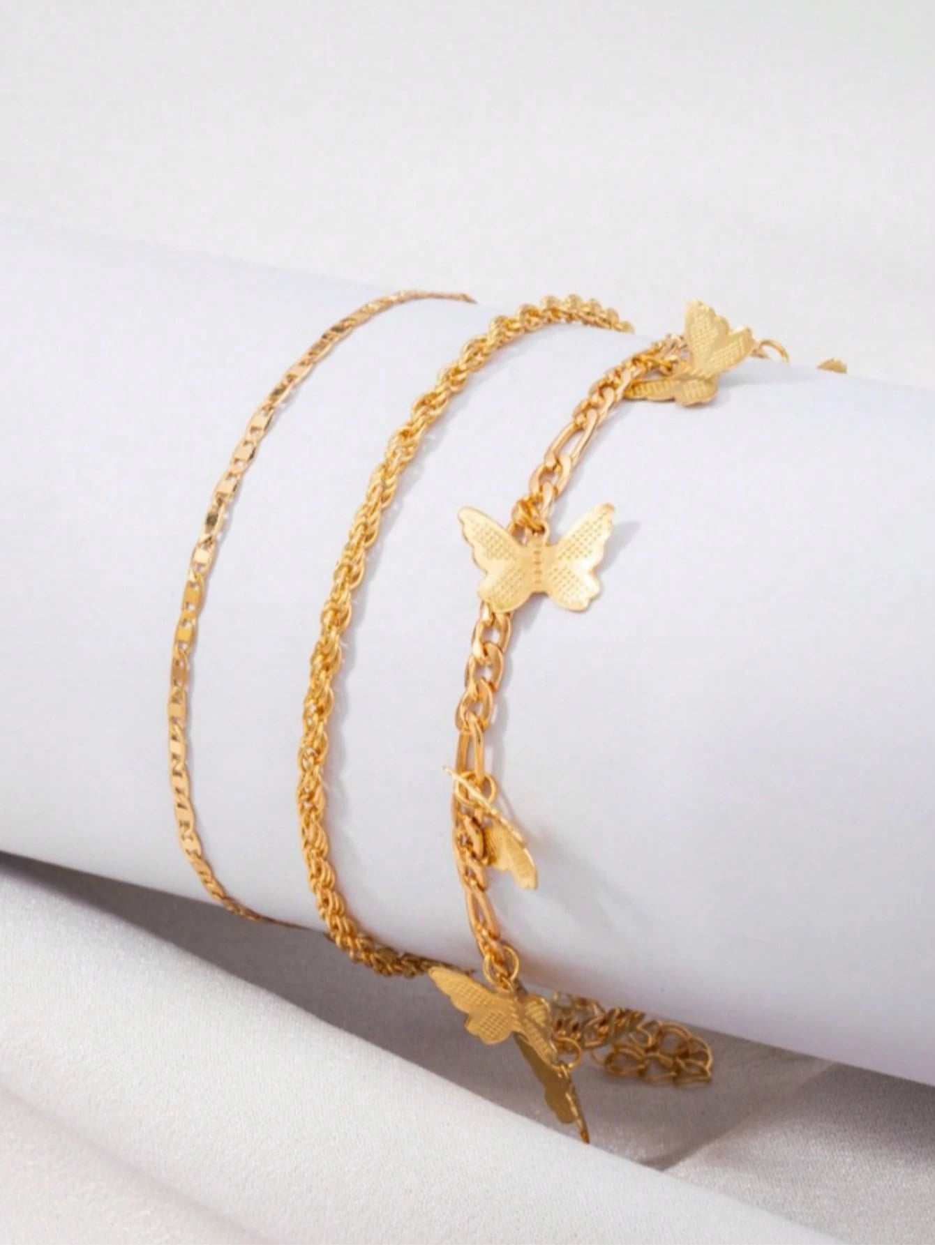 3pcs/Set Fashionable Snake Chain, Braided Chain Anklet Set, Suitable As Gifts For Friends