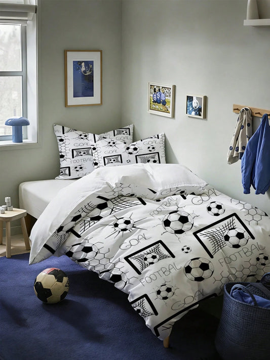 3pcs Soccer Sports Themed Bedding Set (1 Duvet Cover + 2 Pillowcases, Without Comforter/Pillow), Soft & Comfortable For Bedroom, Guest Room, Dorm, Available In Super King, King, Queen, Twin Sizes. Rem