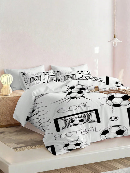 3pcs Soccer Sports Themed Bedding Set (1 Duvet Cover + 2 Pillowcases, Without Comforter/Pillow), Soft & Comfortable For Bedroom, Guest Room, Dorm, Available In Super King, King, Queen, Twin Sizes. Rem