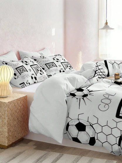3pcs Soccer Sports Themed Bedding Set (1 Duvet Cover + 2 Pillowcases, Without Comforter/Pillow), Soft & Comfortable For Bedroom, Guest Room, Dorm, Available In Super King, King, Queen, Twin Sizes. Rem