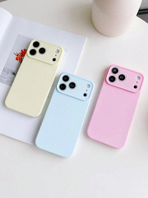 3pcs Solid Color Soft Silicone Full Coverage Straight Edge Phone Case, Cute Dopamine Color Phone Protective Cover Compatible With IPhone 16 Pro Max, 16, 16 Plus, 16 Pro, 15, 15 Pro, 15 Plus, 15 Pro Ma