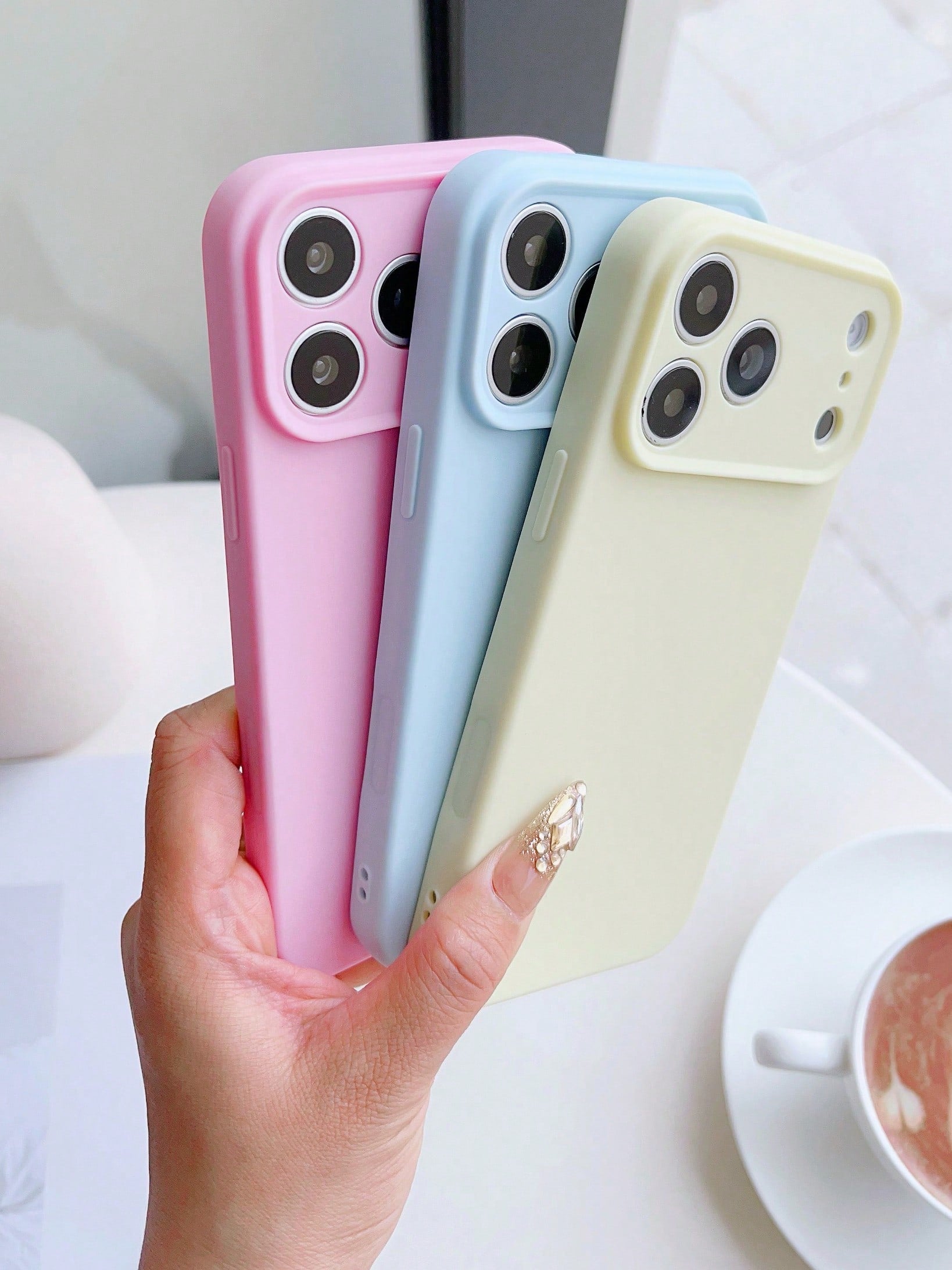 3pcs Solid Color Soft Silicone Full Coverage Straight Edge Phone Case, Cute Dopamine Color Phone Protective Cover Compatible With IPhone 16 Pro Max, 16, 16 Plus, 16 Pro, 15, 15 Pro, 15 Plus, 15 Pro Ma