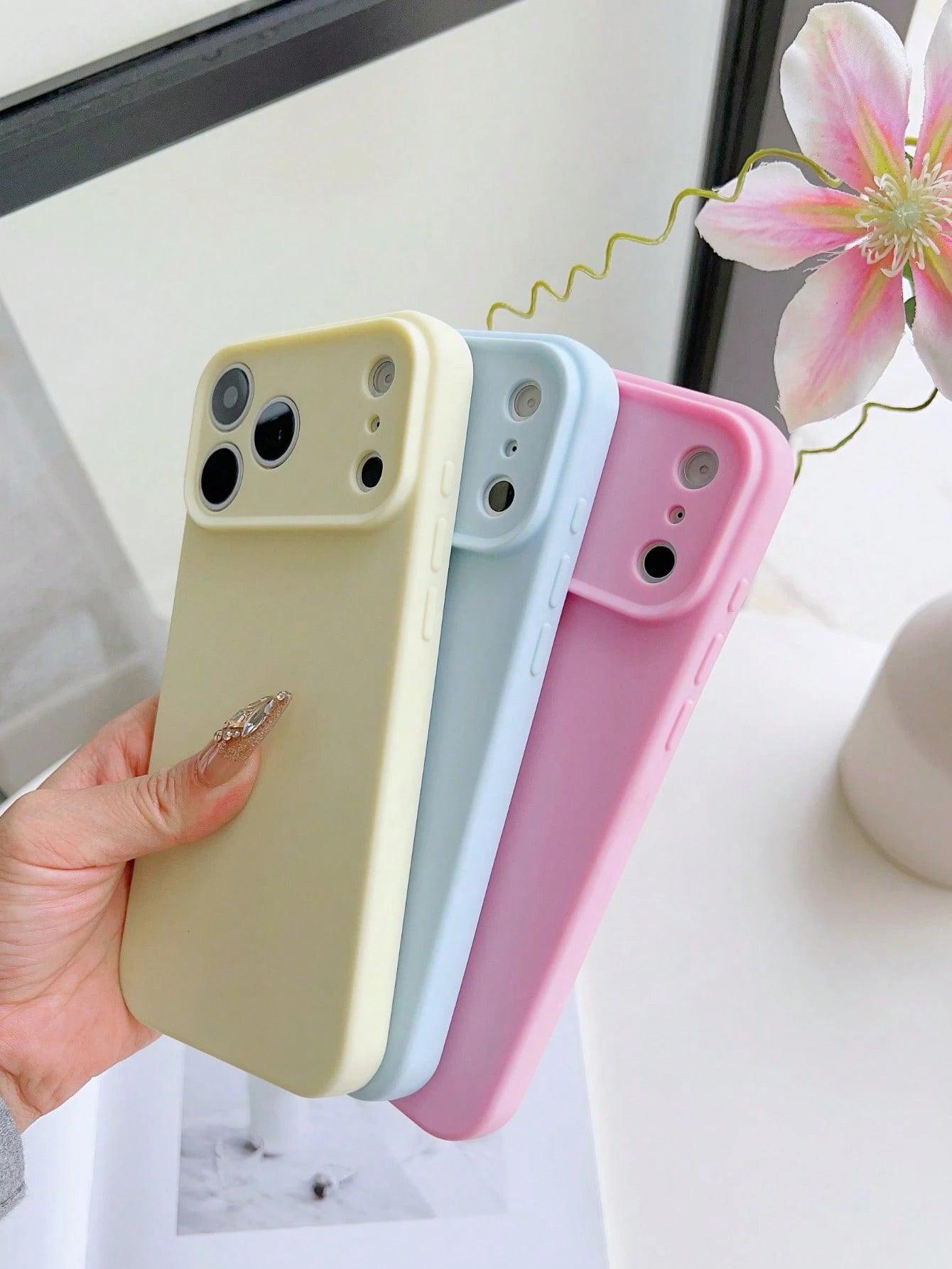 3pcs Solid Color Soft Silicone Full Coverage Straight Edge Phone Case, Cute Dopamine Color Phone Protective Cover Compatible With IPhone 16 Pro Max, 16, 16 Plus, 16 Pro, 15, 15 Pro, 15 Plus, 15 Pro Ma
