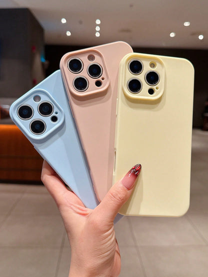 3pcs Solid Color Soft Silicone Full Coverage Straight Edge Phone Case, Cute Dopamine Color Phone Protective Cover Compatible With IPhone 16 Pro Max, 16, 16 Plus, 16 Pro, 15, 15 Pro, 15 Plus, 15 Pro Ma