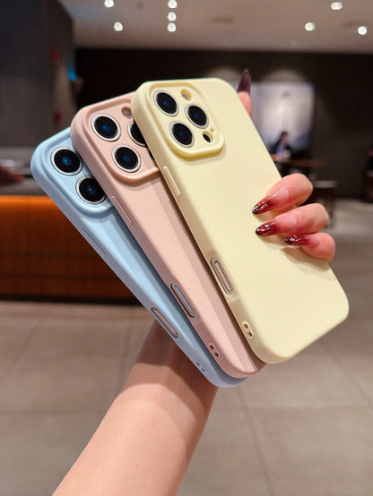 3pcs Solid Color Soft Silicone Full Coverage Straight Edge Phone Case, Cute Dopamine Color Phone Protective Cover Compatible With IPhone 16 Pro Max, 16, 16 Plus, 16 Pro, 15, 15 Pro, 15 Plus, 15 Pro Ma