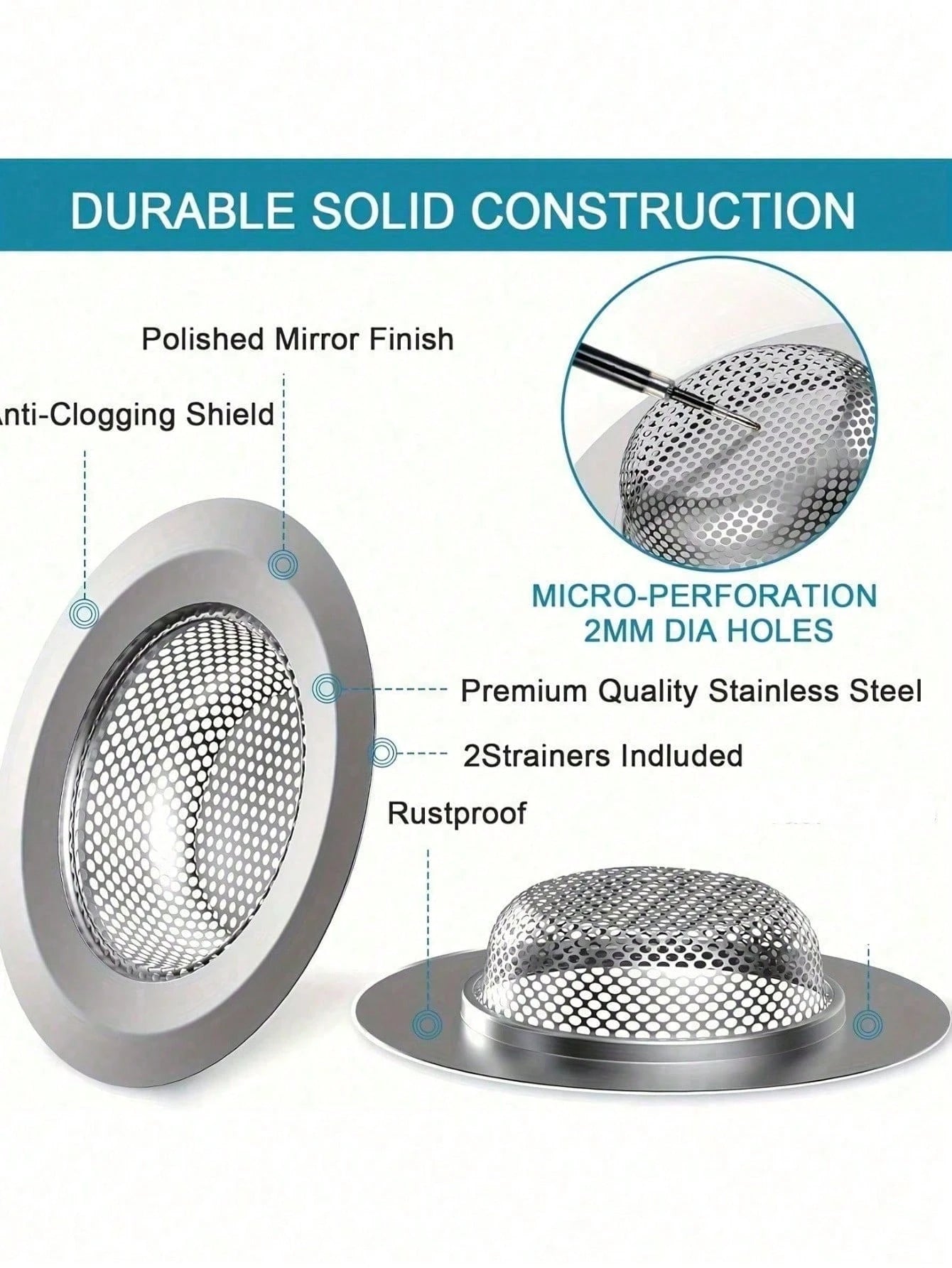 3pcs Stainless Steel Bathroom Sink Strainer, Anti-Clogging Mesh Drain Filter, Hair Catcher, Fits Sink And Basin Drain Accessories