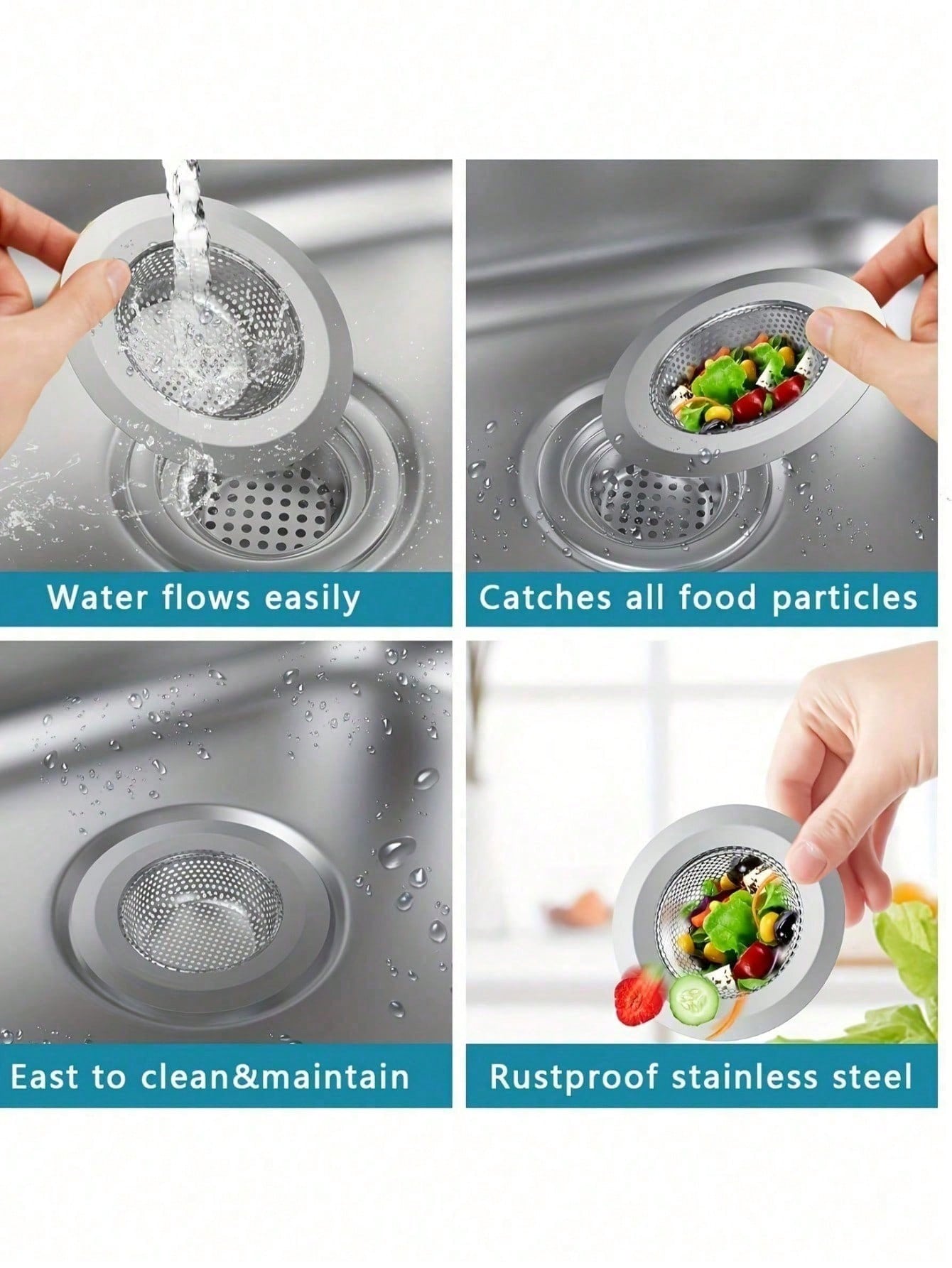 3pcs Stainless Steel Bathroom Sink Strainer, Anti-Clogging Mesh Drain Filter, Hair Catcher, Fits Sink And Basin Drain Accessories
