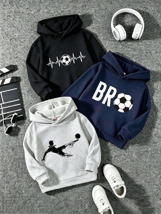 3pcs-Young Boy Fun Print Pullover Sweatshirt, Warm And Comfortable Thermal Lined Pullover Sweatshirt For Autumn/Winter