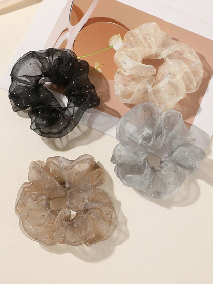 4/1pc Fashionable Elegant Mesh Hair Scrunchie, Pastoral Fairy Style Multi-Purpose Hair Accessory, Daily Wear, Outing, Decoration, Hair Tie, Hair Accessory, Hair Scrunchie, Hair Scrunchie, Headband Pon
