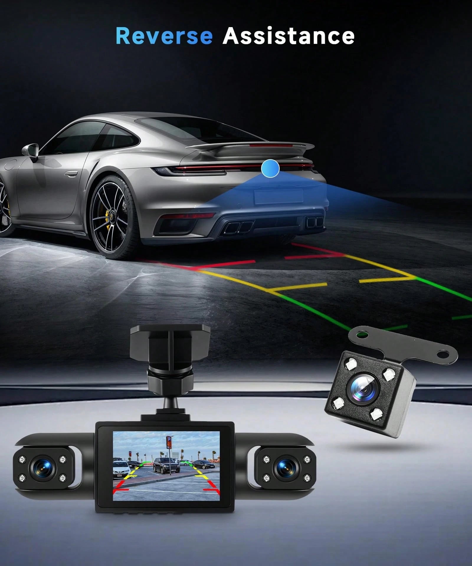 4 Channel 360° Dash Cam Front And Rear Inside Left Right, Dash Camera For Cars, 4 Camera Vehicle Recorder, 3.16" IPS Screen, Night Vision, Motion Detection, Loop Recording, Wide Angle Security Cam