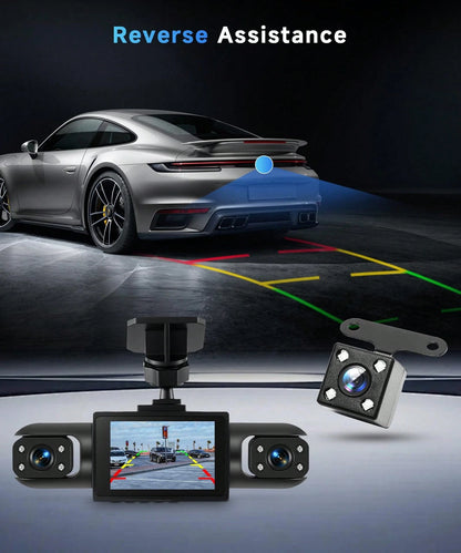 4 Channel 360° Dash Cam Front And Rear Inside Left Right, Dash Camera For Cars, 4 Camera Vehicle Recorder, 3.16" IPS Screen, Night Vision, Motion Detection, Loop Recording, Wide Angle Security Cam