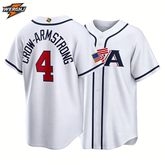 4# Kro-Armstrong Men's Baseball Jersey, 2026 World Baseball Classic Home White Embroidered Letter Baseball Uniform, Game Day Fan Gift Sports