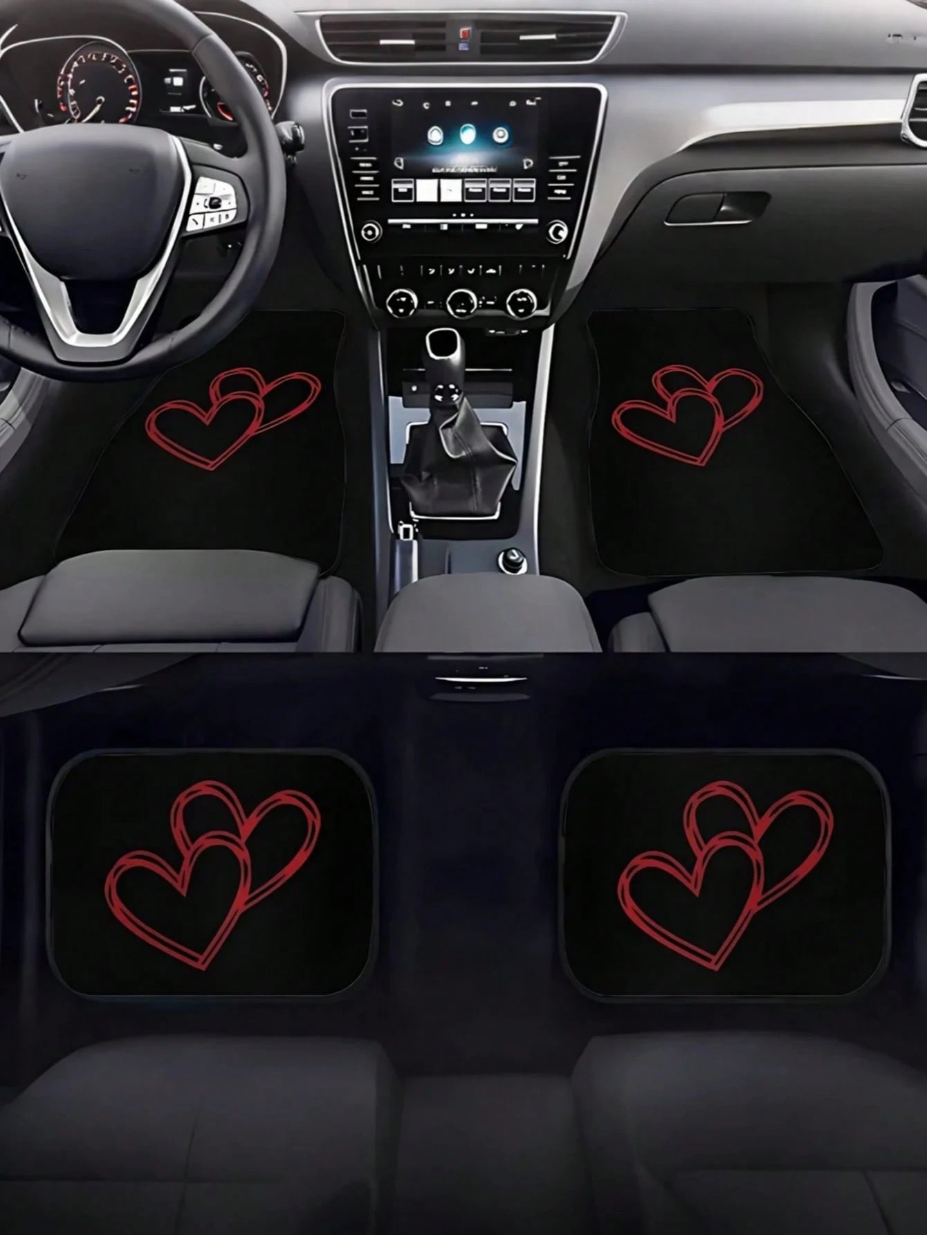 4 Packs Car Floor Mats With Red Heart Design, Universal Car Floor Mats, Car Interior Decoration & Accessories