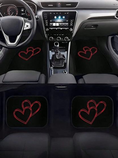 4 Packs Car Floor Mats With Red Heart Design, Universal Car Floor Mats, Car Interior Decoration & Accessories