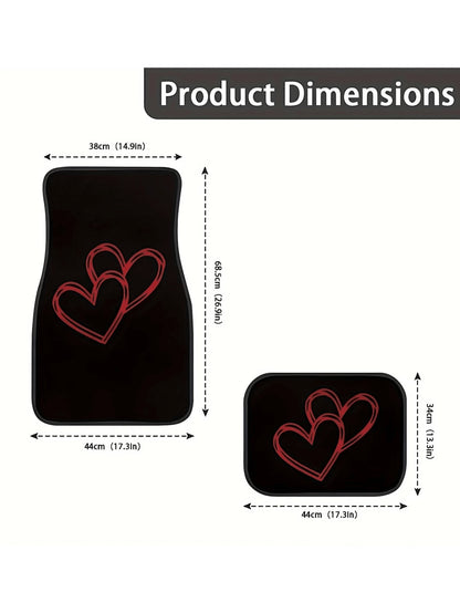 4 Packs Car Floor Mats With Red Heart Design, Universal Car Floor Mats, Car Interior Decoration & Accessories
