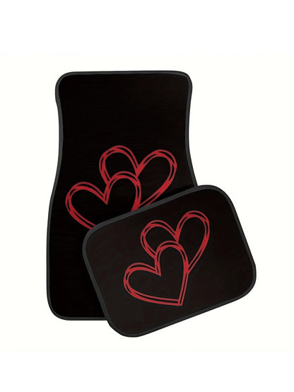 4 Packs Car Floor Mats With Red Heart Design, Universal Car Floor Mats, Car Interior Decoration & Accessories