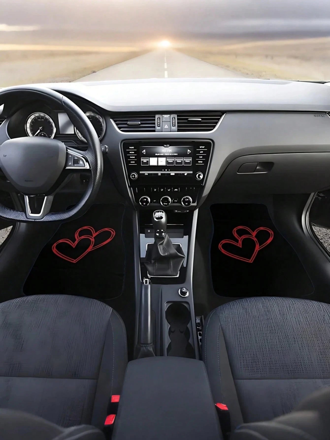 4 Packs Car Floor Mats With Red Heart Design, Universal Car Floor Mats, Car Interior Decoration & Accessories